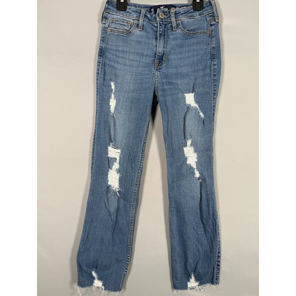 Hollister High Rise Super‎ Skinny Size OS W25 X L24 Raw Hem Blue Jeans Rise 9"